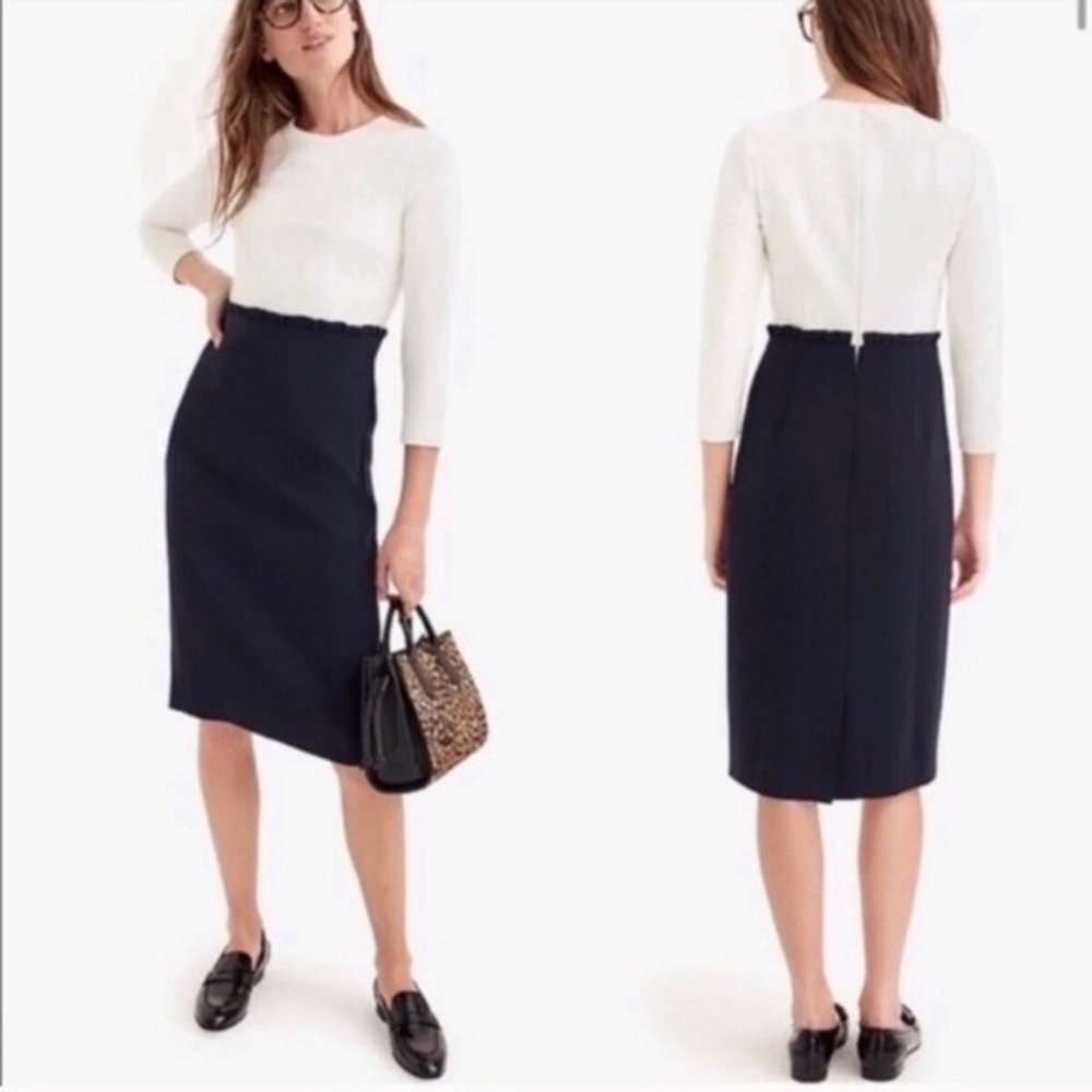 J. Crew Combo Sheath Dress Navy Ivory Size 4 Tall - Picture 2 of 6